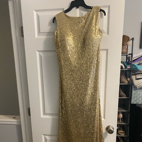 gold sequin gown. Street size 14, dress size 18. - Picture 2 of 4